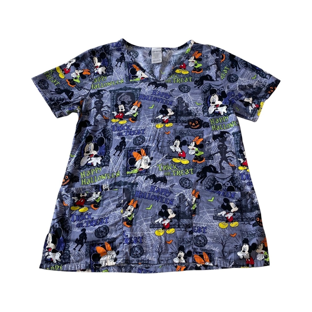 Disney Halloween Mickey & Minnie Mouse Scrub Top S/CH Costume Spooky‎